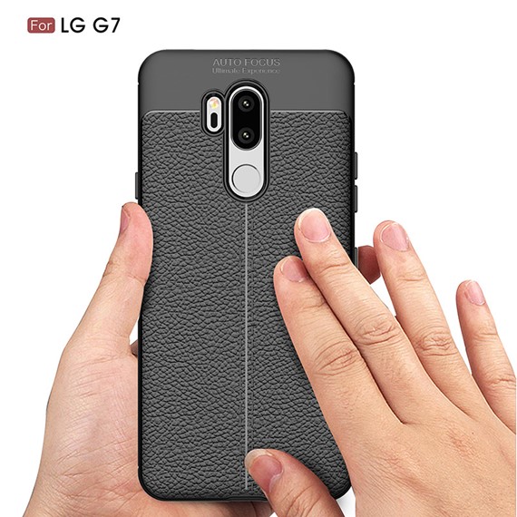 Microsonic LG G7 Kılıf Deri Dokulu Silikon Siyah 5