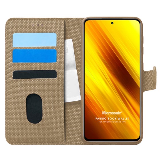 Microsonic Xiaomi Poco X3 NFC Kılıf Fabric Book Wallet Gold 1