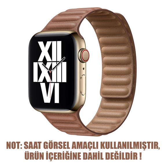Microsonic Apple Watch SE 44mm Kordon Leather Link Band Kahverengi 2