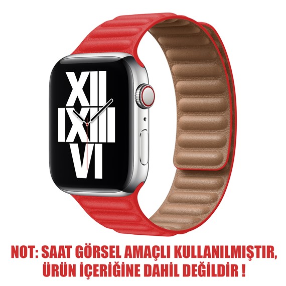 Microsonic Apple Watch Series 9 45mm Kordon Leather Link Band Kırmızı 2