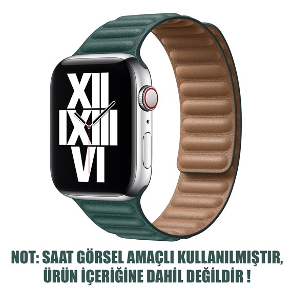 Microsonic Apple Watch Series 9 41mm Kordon Leather Link Band Koyu Yeşil 2