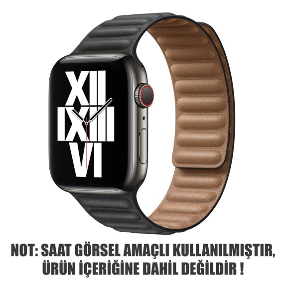 Microsonic Apple Watch SE 44mm Kordon Leather Link Band Siyah 2