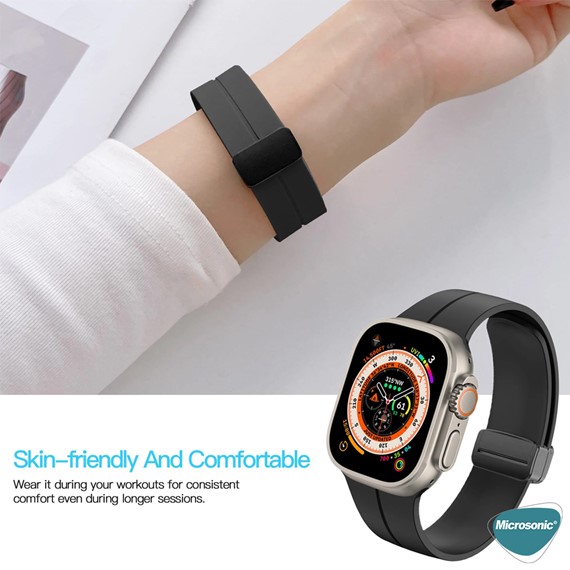 Microsonic Apple Watch SE 2022 44mm Kordon Ribbon Line Siyah 8