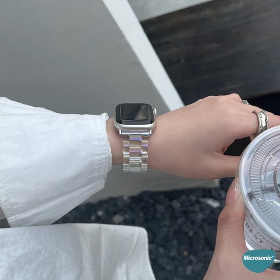 Microsonic Apple Watch Series 6 40mm Kordon Stainless Transparent Clear Çok Renkli 4