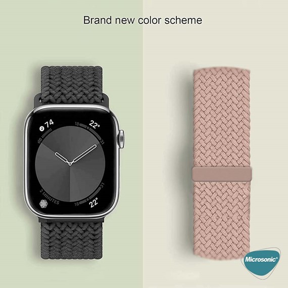 Microsonic Apple Watch Series 6 44mm Kordon Medium Size 147mm Knitted Fabric Single Loop Açık Yeşil 3
