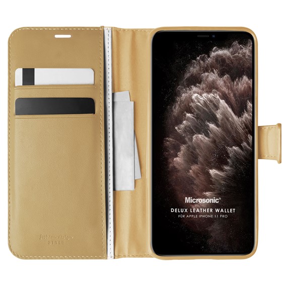 Microsonic Apple iPhone 11 Pro Kılıf Delux Leather Wallet Gold 1