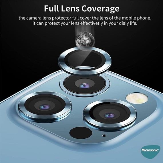 Microsonic Apple iPhone 13 Pro Max Tekli Kamera Lens Koruma Camı Gümüş 6