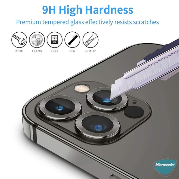 Microsonic Apple iPhone 13 Pro Tekli Kamera Lens Koruma Camı Gümüş 7