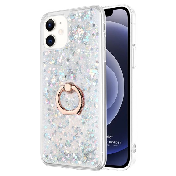 Microsonic Apple iPhone 12 Mini Kılıf Glitter Liquid Holder Gümüş 1