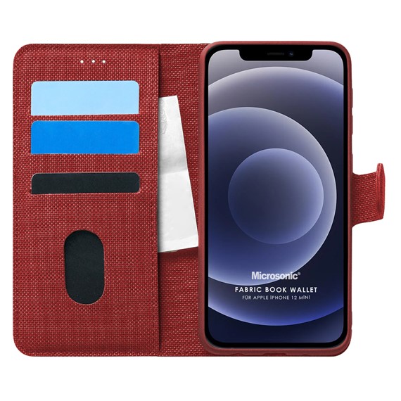 Microsonic Apple iPhone 12 Mini Kılıf Fabric Book Wallet Kırmızı 1