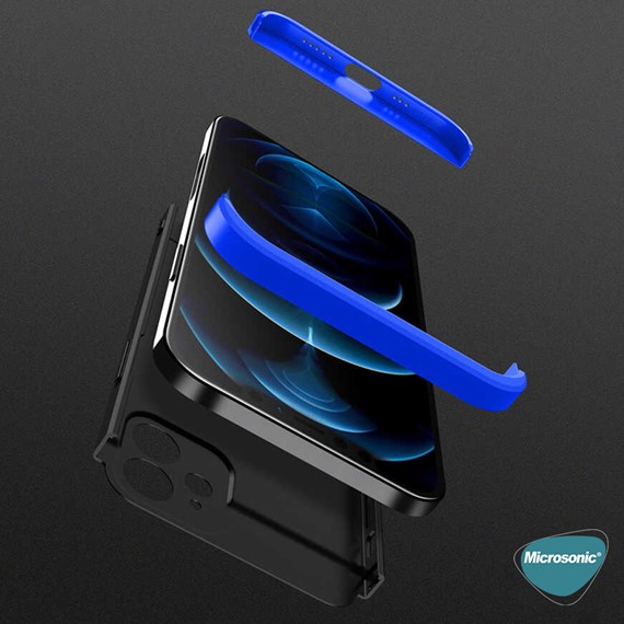 Microsonic Apple iPhone 12 Mini Kılıf Double Dip 360 Protective Mavi 3