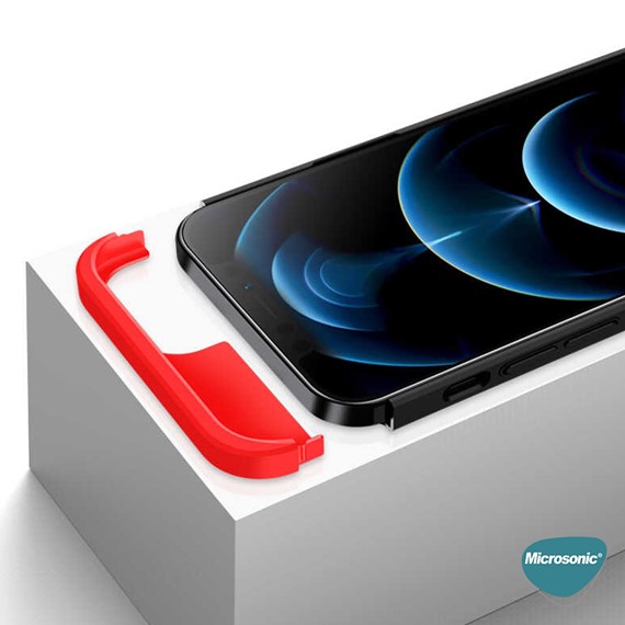 Microsonic Apple iPhone 12 Mini Kılıf Double Dip 360 Protective Siyah Kırmızı 4