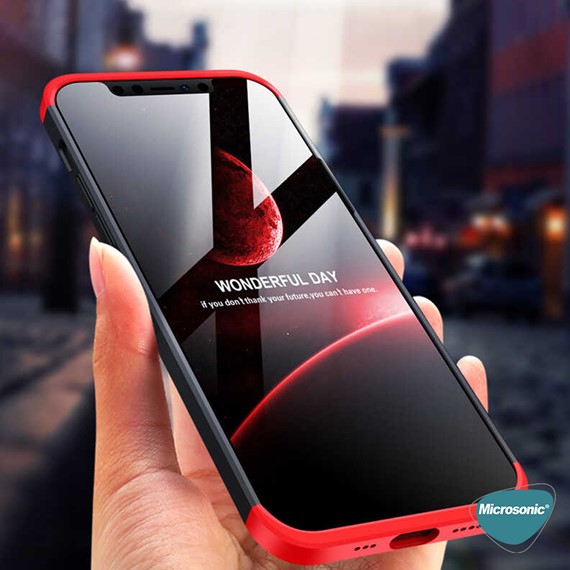 Microsonic Apple iPhone 12 Mini Kılıf Double Dip 360 Protective Siyah Kırmızı 7