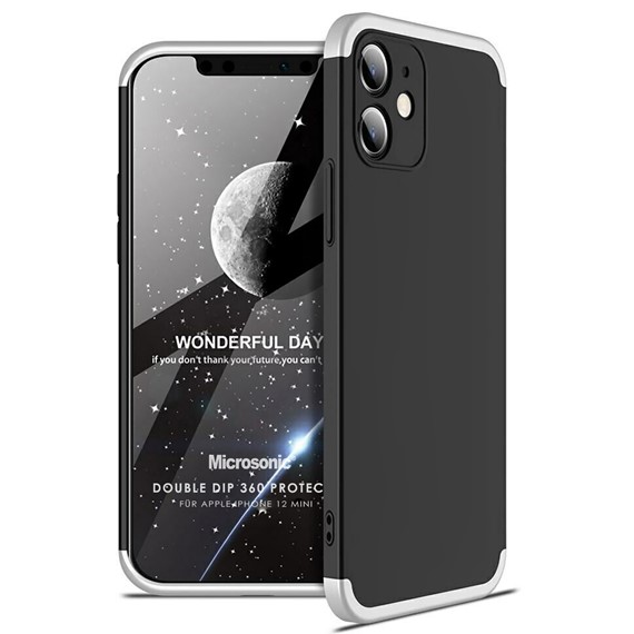 Microsonic Apple iPhone 12 Mini Kılıf Double Dip 360 Protective Siyah Gri 1