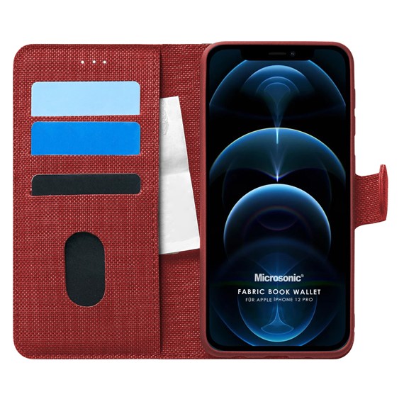 Microsonic Apple iPhone 12 Pro Kılıf Fabric Book Wallet Kırmızı 1