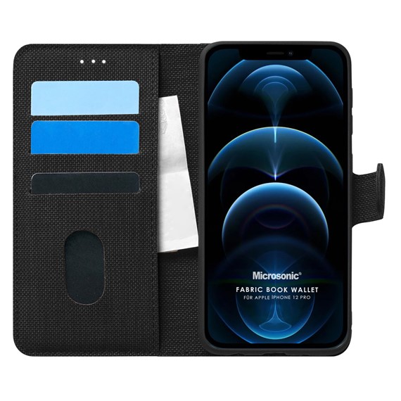 Microsonic Apple iPhone 12 Pro Kılıf Fabric Book Wallet Siyah 1