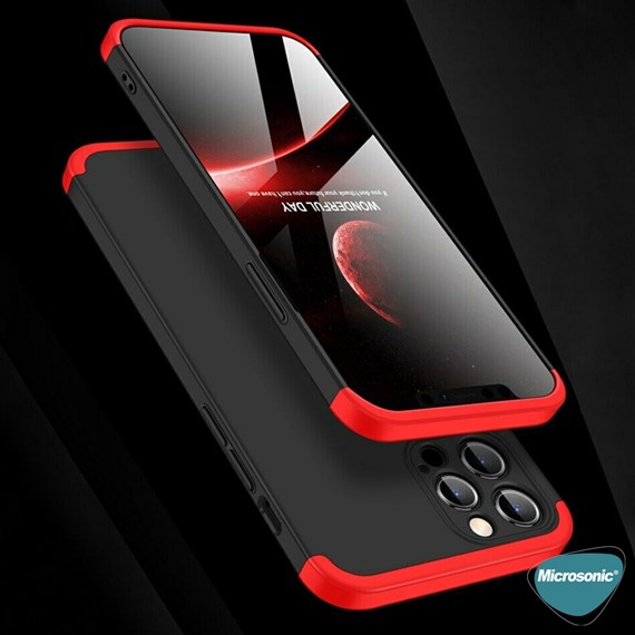 Microsonic Apple iPhone 12 Pro Kılıf Double Dip 360 Protective Siyah Kırmızı 4