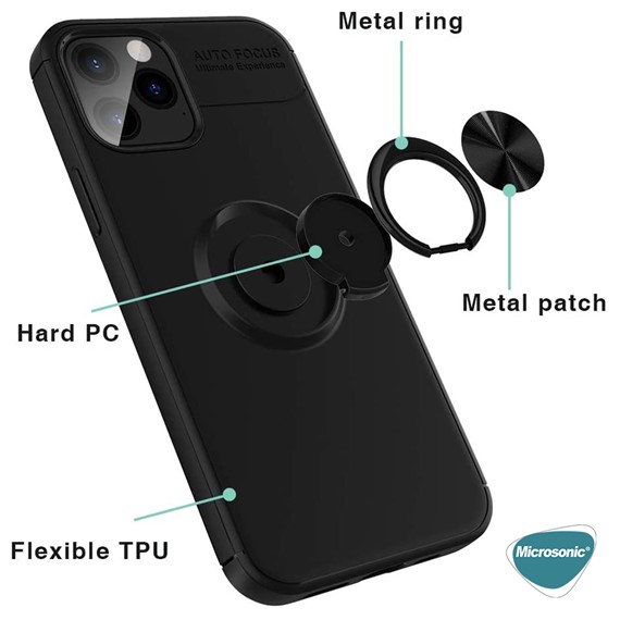 Microsonic Apple iPhone 12 Pro Kılıf Kickstand Ring Holder Siyah 3