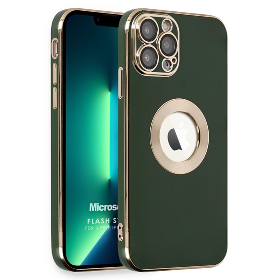 Microsonic Apple iPhone 13 Pro Max Kılıf Flash Stamp Koyu Yeşil 1