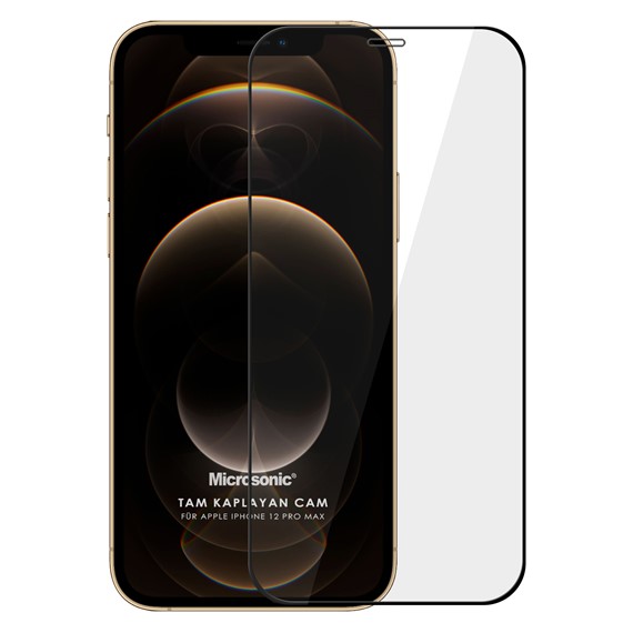 Microsonic Apple iPhone 12 Pro Max Tam Kaplayan Temperli Cam Ekran Koruyucu Siyah 1