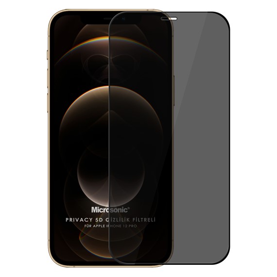 Microsonic Apple iPhone 12 Pro Privacy 5D Gizlilik Filtreli Cam Ekran Koruyucu Siyah 1
