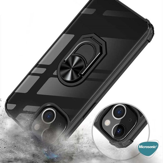 Microsonic Apple iPhone 13 Kılıf Grande Clear Ring Holder Siyah 3