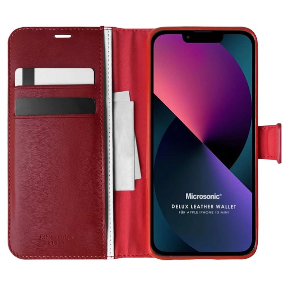 Microsonic Apple iPhone 13 Mini Kılıf Delux Leather Wallet Kırmızı 1
