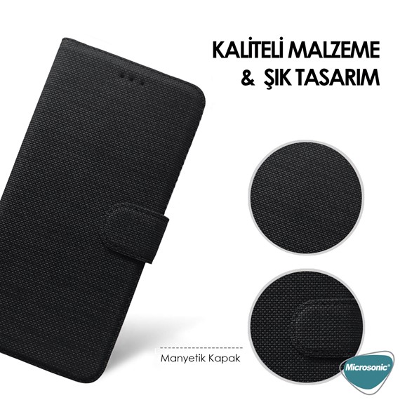 Microsonic Apple iPhone X Kılıf Fabric Book Wallet Siyah 4