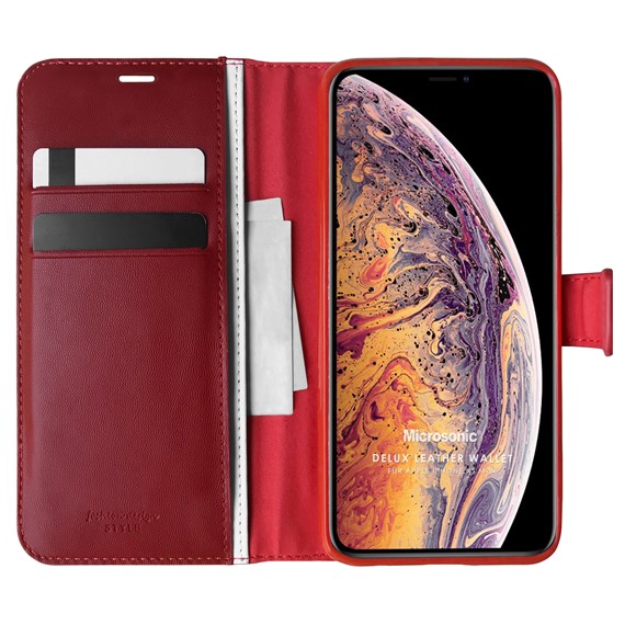 Microsonic Apple iPhone XS Max Kılıf Delux Leather Wallet Kırmızı 1
