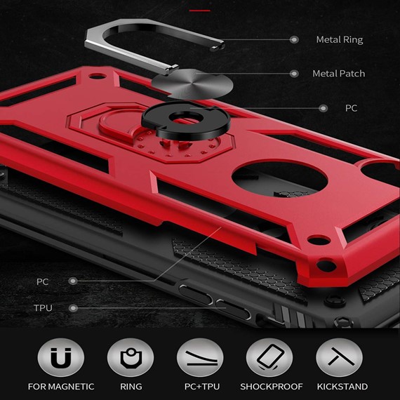 Microsonic Apple iPhone XS Max Kılıf Military Ring Holder Kırmızı 5