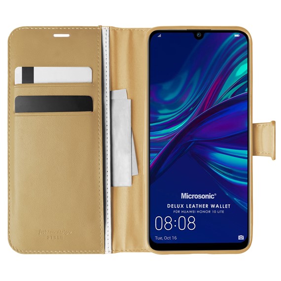 Microsonic Huawei Honor 10 Lite Kılıf Delux Leather Wallet Gold 1