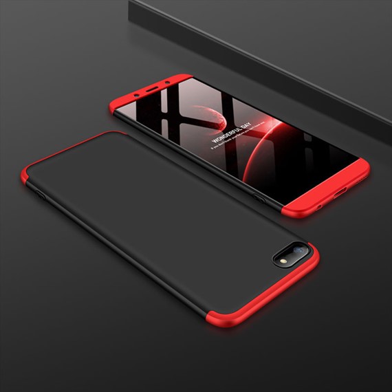 Microsonic Huawei Honor 7S Kılıf Double Dip 360 Protective Siyah Kırmızı 3