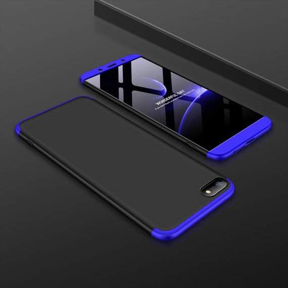 Microsonic Huawei Honor 7S Kılıf Double Dip 360 Protective Siyah Mavi 3