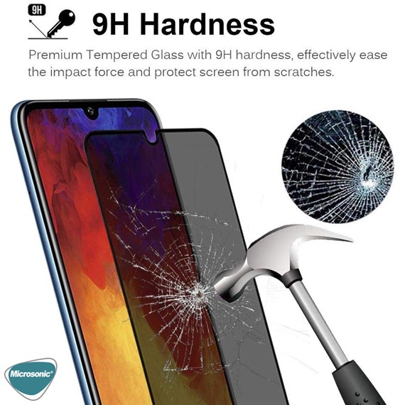 Microsonic Huawei Honor 8A Privacy 5D Gizlilik Filtreli Cam Ekran Koruyucu Siyah 3