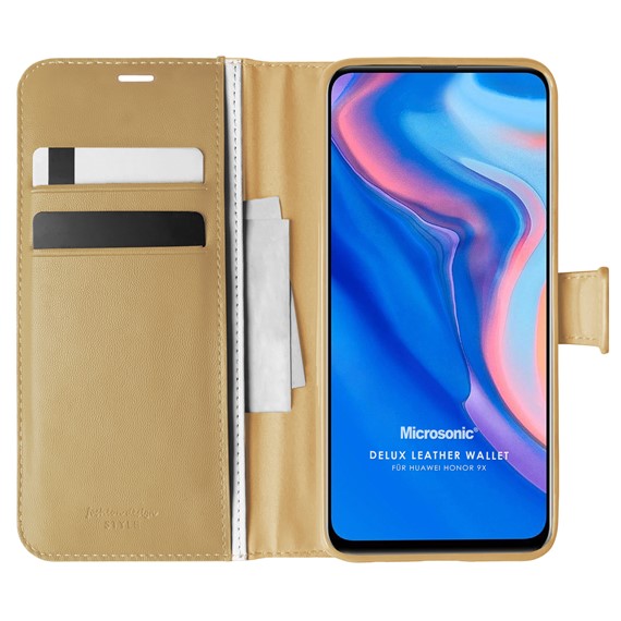Microsonic Huawei Honor 9X Kılıf Delux Leather Wallet Gold 1