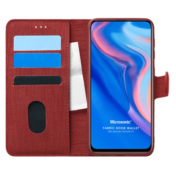 Microsonic Huawei Honor 9X Kılıf Fabric Book Wallet Kırmızı 1