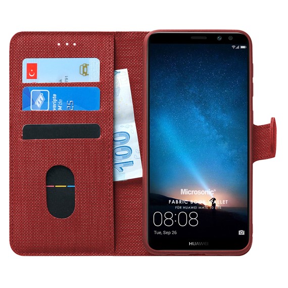 Microsonic Huawei Mate 10 Lite Kılıf Fabric Book Wallet Kırmızı 1