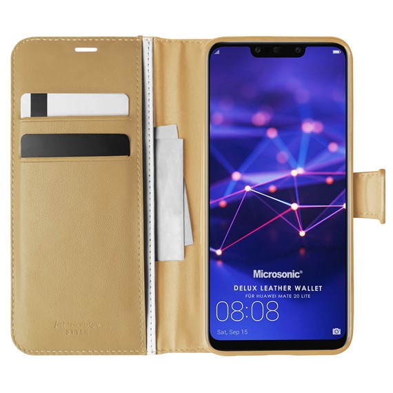 Microsonic Huawei Mate 20 Lite Kılıf Delux Leather Wallet Gold 1
