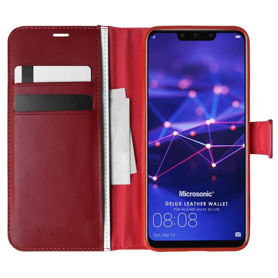 Microsonic Huawei Mate 20 Lite Kılıf Delux Leather Wallet Kırmızı 1
