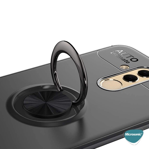 Microsonic Huawei Mate 20 Lite Kılıf Kickstand Ring Holder Siyah Rose 5