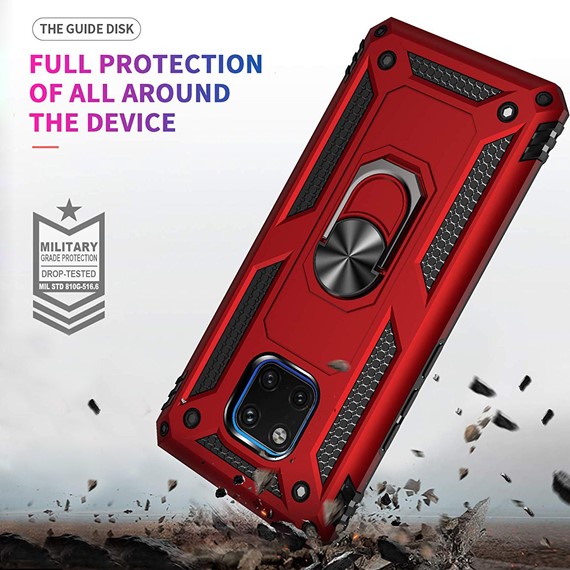 Microsonic Huawei Mate 20 Pro Kılıf Military Ring Holder Kırmızı 3