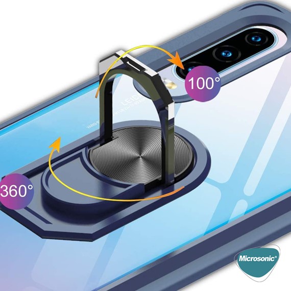 Microsonic Huawei P Smart 2019 Kılıf Grande Clear Ring Holder Lacivert 4