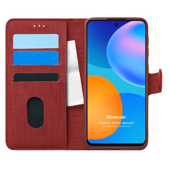 Microsonic Huawei P Smart 2021 Kılıf Fabric Book Wallet Kırmızı 1