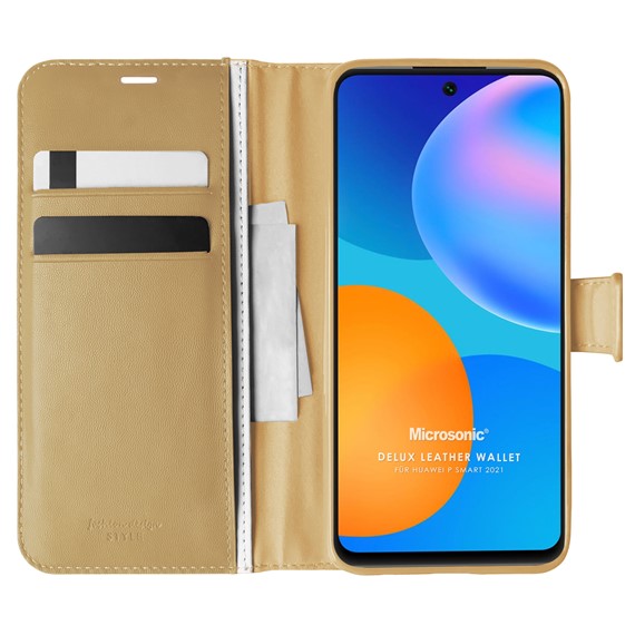 Microsonic Huawei P Smart 2021 Kılıf Delux Leather Wallet Gold 1