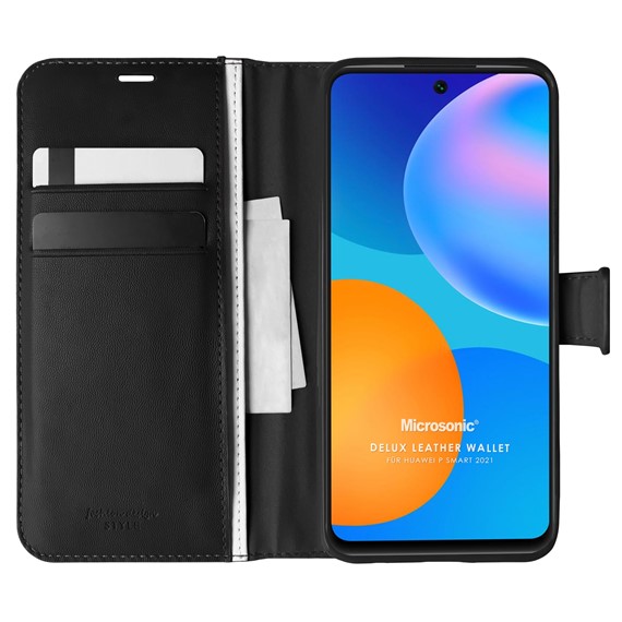 Microsonic Huawei P Smart 2021 Kılıf Delux Leather Wallet Siyah 1