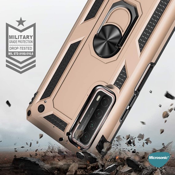 Microsonic Huawei P Smart 2021 Kılıf Military Ring Holder Rose Gold 5