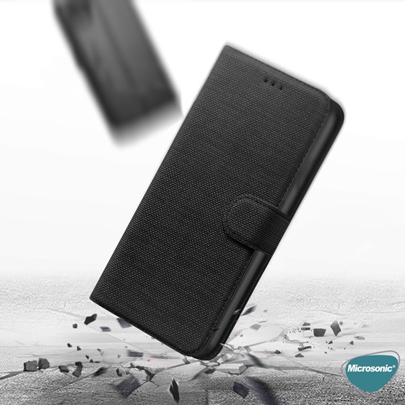 Microsonic Huawei P20 Lite Kılıf Fabric Book Wallet Siyah 3