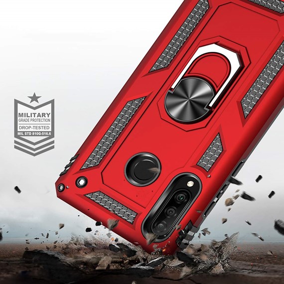 Microsonic Huawei P30 Lite Kılıf Military Ring Holder Kırmızı 3