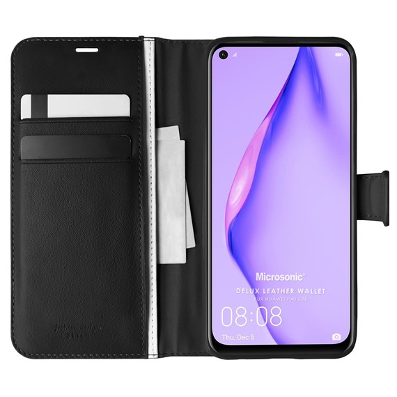 Microsonic Huawei P40 Lite Kılıf Delux Leather Wallet Siyah 1