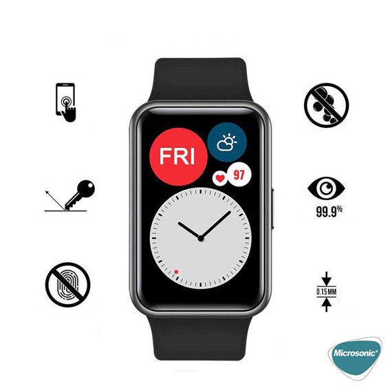 Microsonic Huawei Watch Fit 2 Tam Kaplayan Nano Cam Ekran Koruyucu Siyah 4